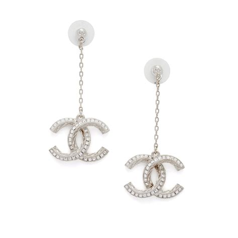 chanel silver drop earrings|silver embellished drop earrings.